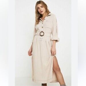 NWOT  Free People Audrey Striped Belted
Midi Dress Khaki Combo sz Large